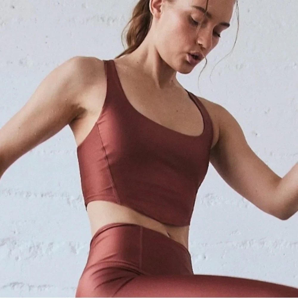 Free People Movement Shine Bright Crop Top Tank Sports Bra Size S Copper Brown